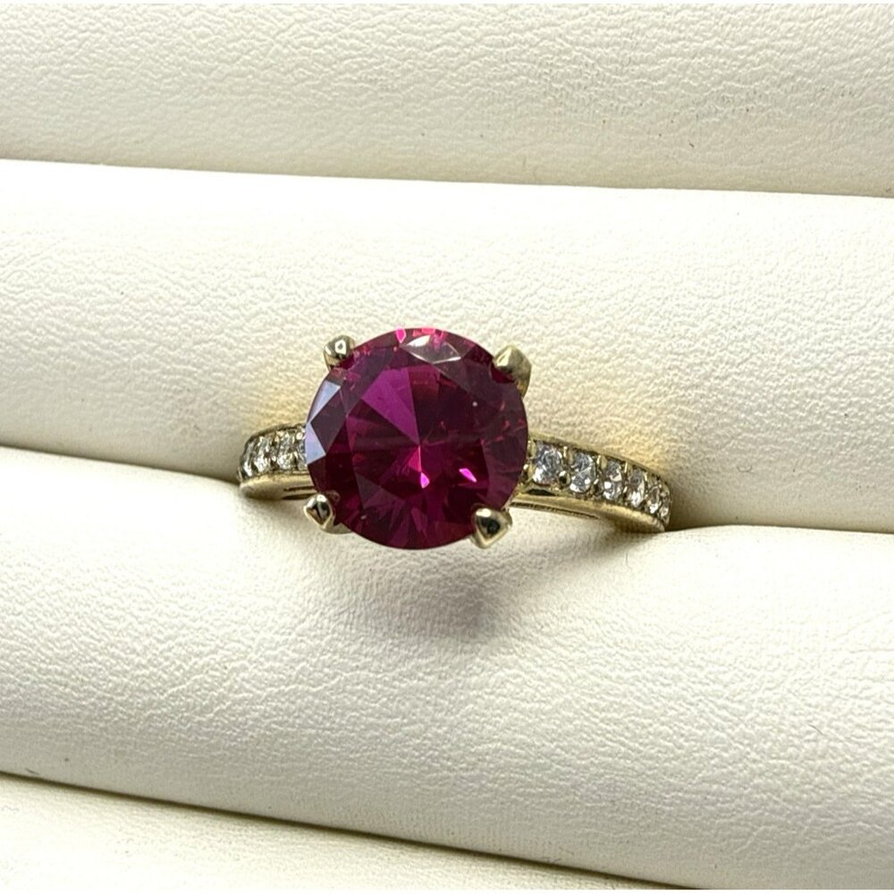 Jean Dousset Sterling Silver Ring Gold Vermeil Bow Pink Gemstone sz 8 HSN Luxury